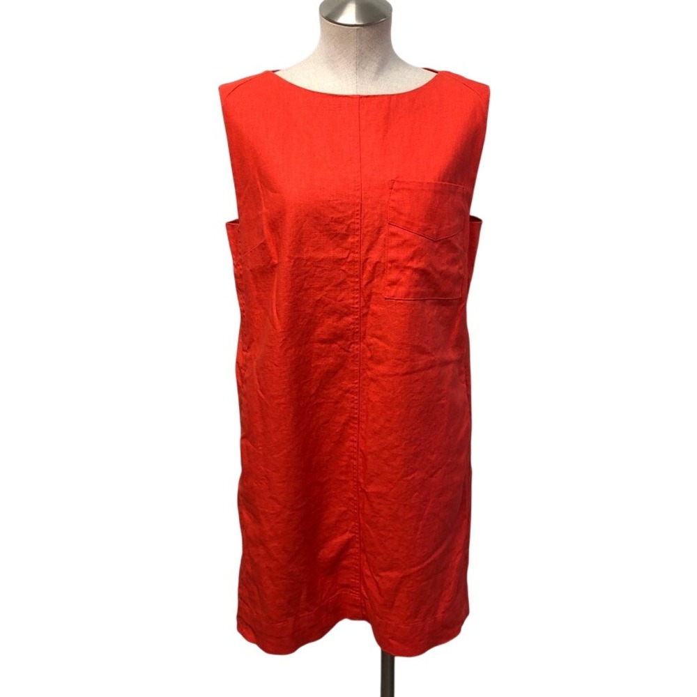 Banana Republic Shift Dress Women Medium Tall Red Hemp Cotton Boxy Pocket 446120